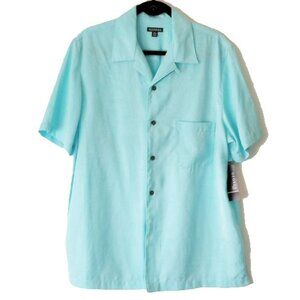 NWT George Jacquard Button Down Cruise Shirt L Tropical Teal Aqua